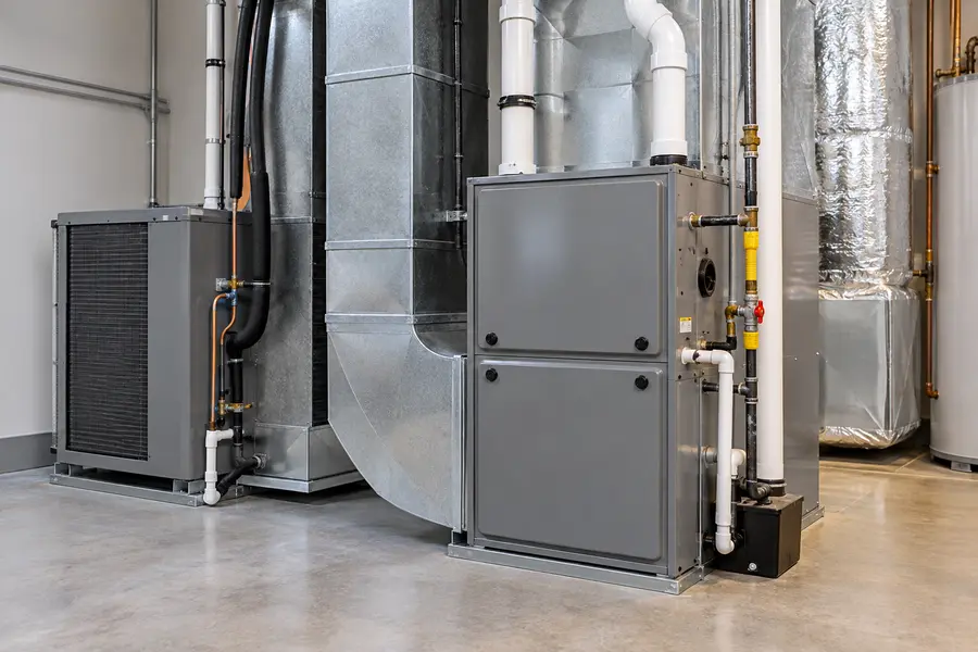 Clean furnace and ductwork installation in utility room