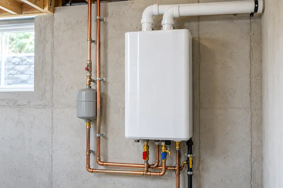 Compact wall-mounted tankless water heater with water connections