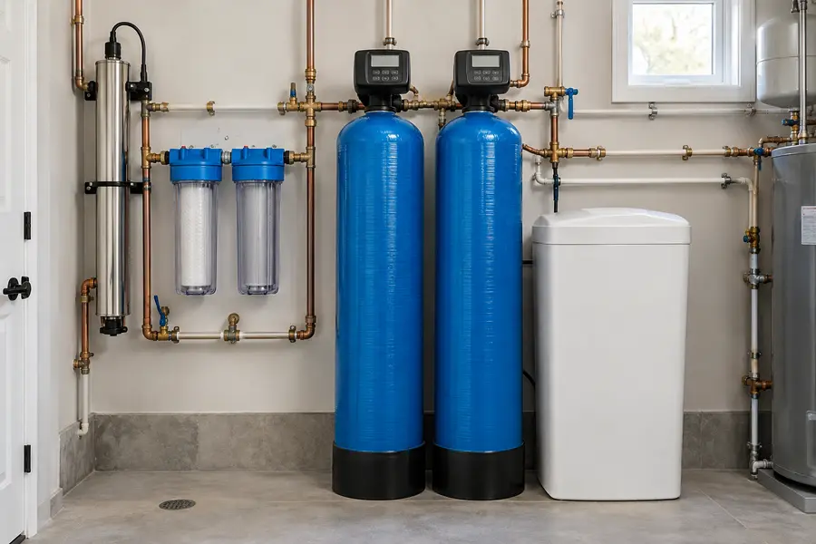 Residential water softener, sediment filters and whole-house water treatment tanks